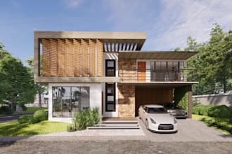 upgrade house exterior, two story building render, sketchup landscape, balconies
