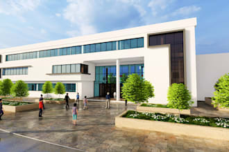 design 3d commercial school campus, classroom, library and learning environment