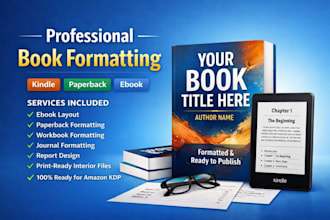 do ebook layout design, paperback, report formatting, journal design