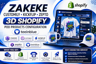 zakeke customily kickflip zepto 3d shopify pod products configuration teeinblue