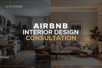 do 3d airbnb interior design consultation, space planning and layout