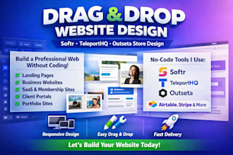 build drag and drop website via softr teleporthq outseta landing page design