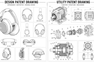 make patent illustrations for design, uspto, utility patent, and patent drawing