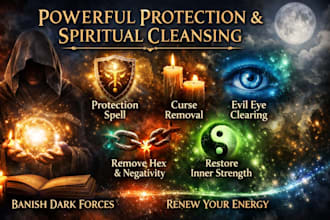 cast powerful immortality spell, protection spell, curse removal, evil eye hex