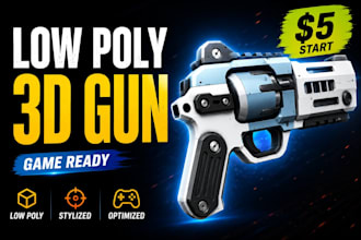 design stylized low poly 3d gun model for your game