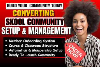 setup skool community, online course branding, onboarding and membership setup