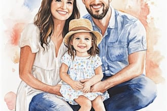 merge multiple photos into amazing watercolor family