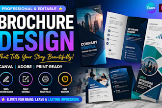 canva editable brochure , canva trifold design, adobe brochure, company profile
