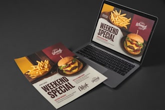 design a premium restaurant flyer, food menu, digital banner, or brochure