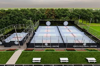 visualize sport complex, pickleball centre,relayout sport court,landscape render