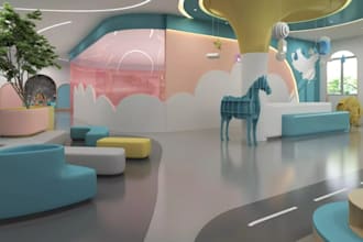 revit kindergarten interior, commercial indoor,  toddler playroom, preschool