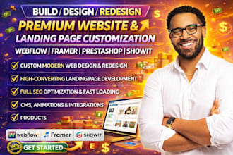 build webflow framer prestashop showit landing page website design redesign seo