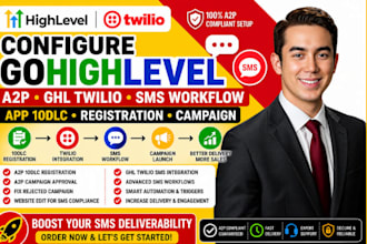 configure gohighlevel a2p ghl twilo sms workflow app 10dlc registration campaign