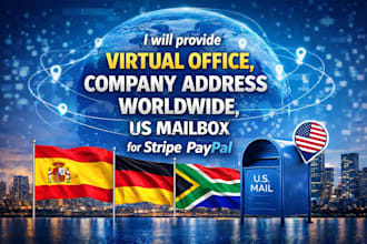 provide virtual office, company address worldwide US mailbox for stripe paypal