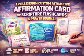 design custom attractive affirmation card or scripture flashcards  prayer jornal