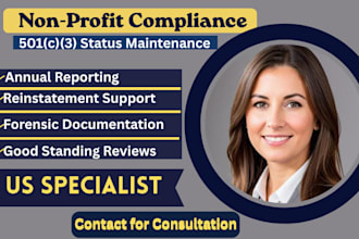 provide nonprofit annual reporting and 501c3 status  maintenance