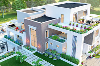 luxury villa apartment house exterior realistic rendering interior model design