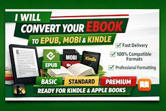 convert your ebook to epub, mobi and kindle format professionally