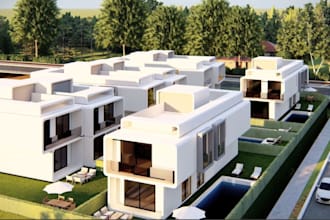 visualize modern townhouse design, residential complex, real estate property,dwg