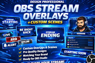 design professional obs stream overlays and custom scenes