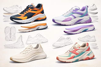 design shoe tech pack, heels, sneakers, fashion bags, adobe illustrator