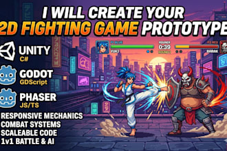 create a 2d fighting game prototype using unity, godot or phrase