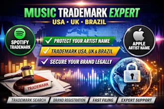 do expert music trademark usa uk and brazil for spotify and apple artist