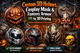 design custom 3d helmet, cosplay mask, fantasy armor stl for 3d printing