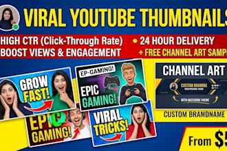 design viral youtube thumbnails and channel art