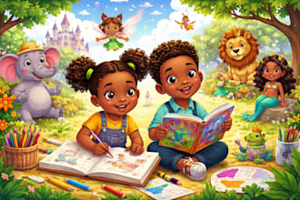 illustrate african american children book kids story character design hand drawn