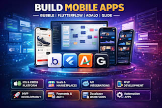 develop build bubble mobile app flutterflow adalo glide app ios app development