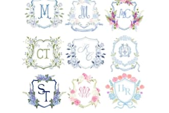design wedding logo with monogram, initial letters and boho, botanical elements