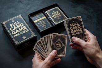 design full card game deck, tarot deck, box and rulebook package