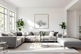 create 3d photorealistic interior and exterior design of office and home space