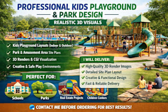 design architecture 3d kids playground, park layout and cgi render