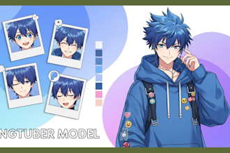 draw a custom anime chibi pngtuber avatar model, vtuber style for streaming