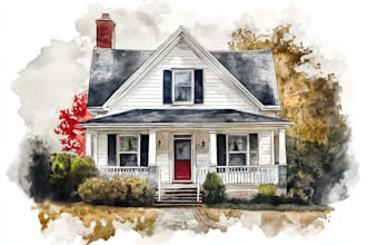house in watercolor painting style