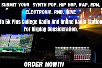 submit your synth pop, hip hop rap, indie, edm, electronic, rnb to college radio