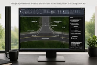 design a professional driveway entrance, access road permit plan using autocad