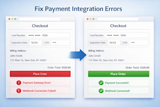 fix payment gateway integration errors, API and webhook issues