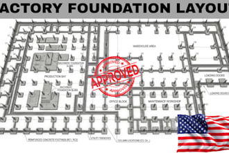 produce industrial factory foundation layout and structural plans for tx ca nv