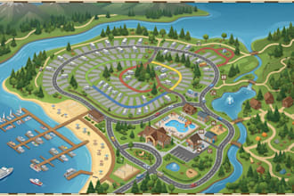 create 2d, 3d vector map, rv park map, campground map, resort map and site plan
