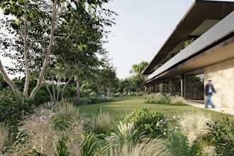 create premium 3d landscape renders with trendy naturalistic planting