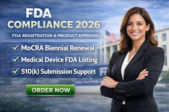 handle fda registration mocra renewal, and 510k compliance for your product