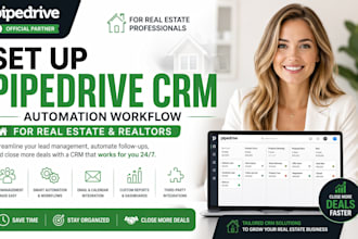 set up pipedrive crm, automation workflow for real estate, realtors
