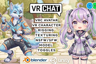 create custom furry vrchat avatar, vroid, chibi avatar, 3d vtuber for quest, PC