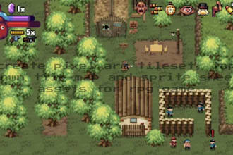 create pixel art tileset, top down tile map and sprite sheet assets for rpg game