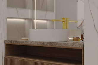 design a luxury modern bathroom with realistic 3d renders