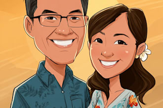 create professional caricatures for couples or wedding gift