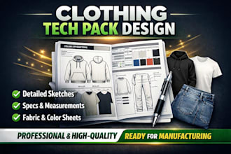 create fashion tech pack, clothing tech pack, fashion designer technical flats